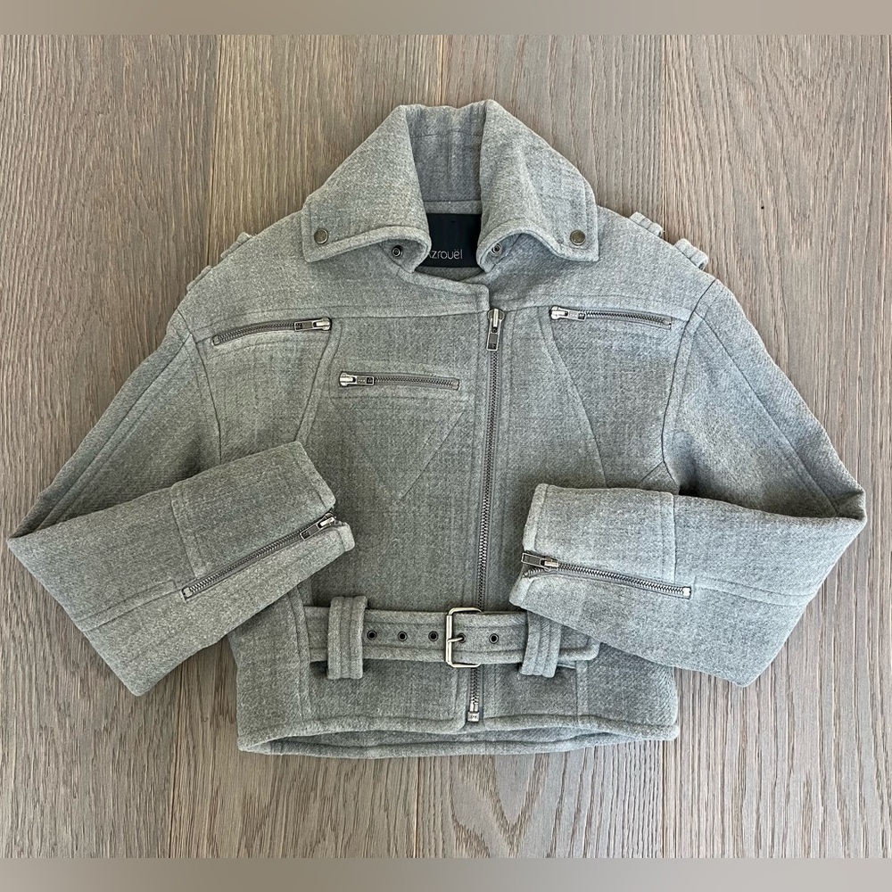 Yigal Azrouel Gray Cropped Jacket with Belted Waist - Picture 6 of 13